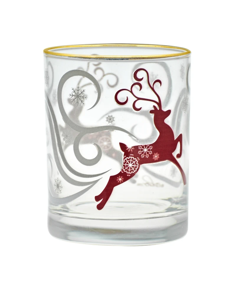 Culver 14-Ounce 22 Carat Gold-Tone Rim Dof (Double Old Fashioned) Glass Set of 4 - Reindeer Swirl