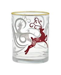 Culver 14-Ounce 22 Carat Gold-Tone Rim Dof (Double Old Fashioned) Glass Set of 4 - Reindeer Swirl