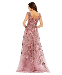 Mac Duggal Women's Sequin Gown with Embellished Hemline and Belt
