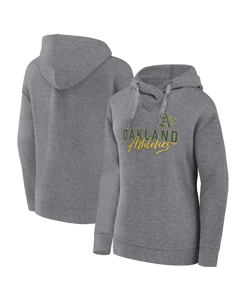 Women's Fanatics Heather Gray Oakland Athletics Script Favorite Pullover Hoodie