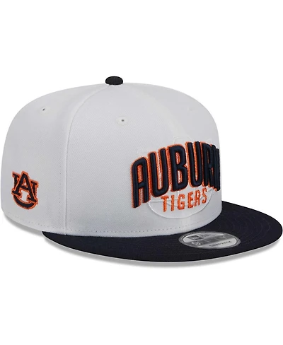 Men's New Era White, Navy Auburn Tigers Two-Tone Layer 9FIFTY Snapback Hat