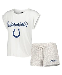 Women's Concepts Sport White, Cream Indianapolis Colts Montana Knit T-shirt and Shorts Sleep Set