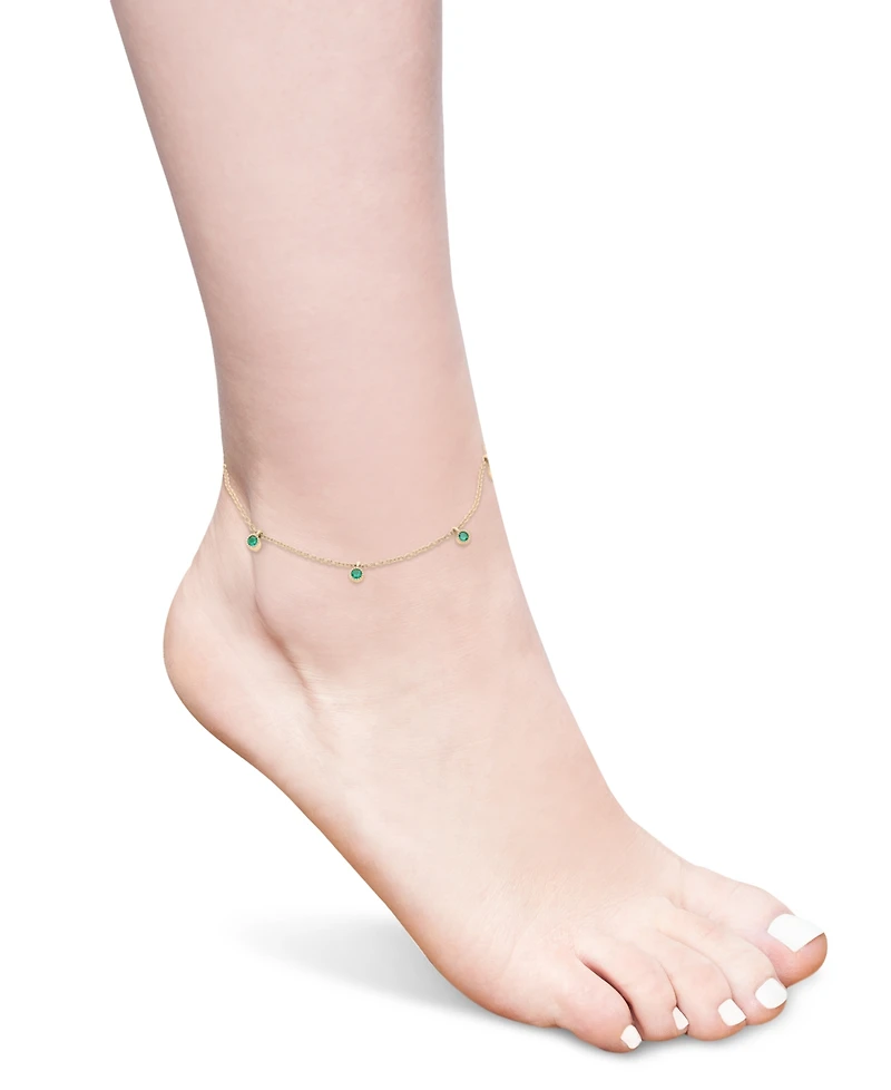 Lab-Grown Emerald Dangle Bezel Ankle Bracelet (1/5 ct. t.w.) in 14k Gold-Plated Sterling Silver