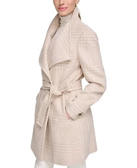 Calvin Klein Womens Asymmetrical Belted Wrap Coat