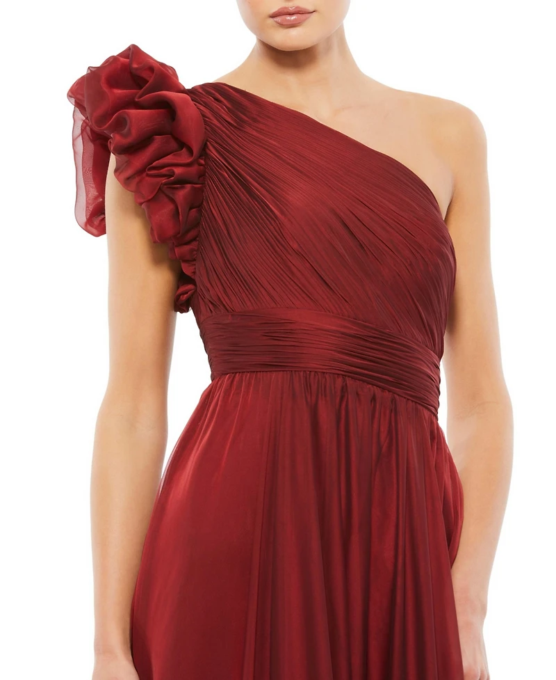 Mac Duggal Women's Ruffled One Shoulder Tiered Chiffon Gown