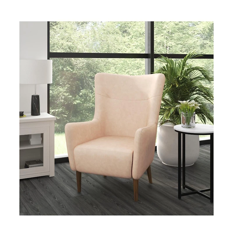 Regal Traditional Wingback Accent Chair, Upholstery And Wooden Frame And Legs