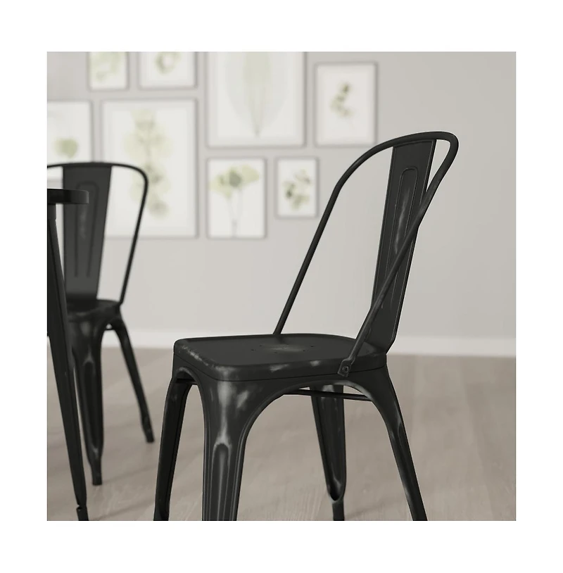 Banks Indoor/Outdoor Stacking Metal Dining Chair With Single Slat Back And Distressed Powder Coated Finish