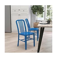 Merrick Lane Santorini 18 Inch Galvanized Steel Indoor/Outdoor Dining Chair With Slatted Back And Powder Coated Finish