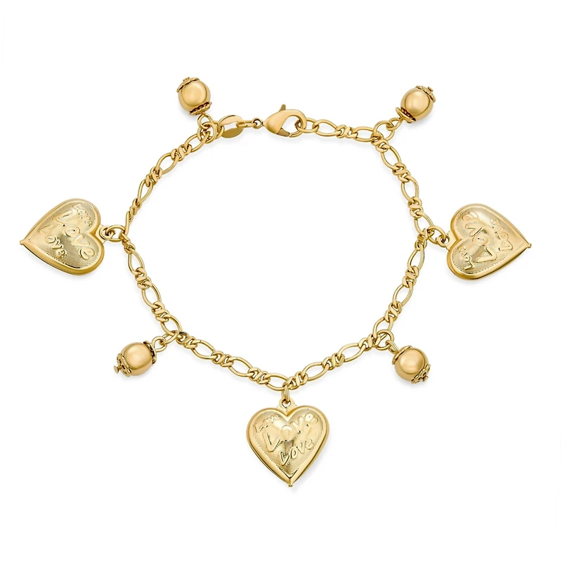Bling Jewelry Message Love Hearts Charm Bracelet 18K Gold Plated Brass 7.5 Inch