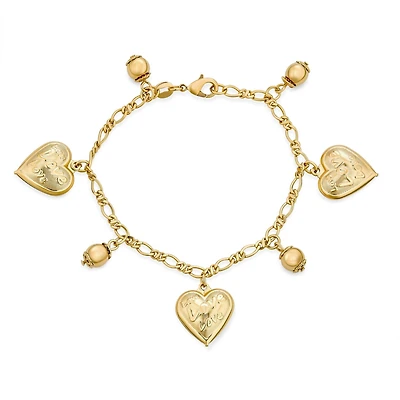Bling Jewelry Message Love Hearts Charm Bracelet 18K Gold Plated Brass 7.5 Inch