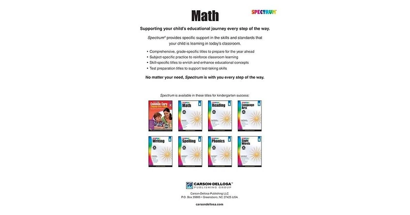 Spectrum Math Workbook, Grade K by Spectrum Compiler