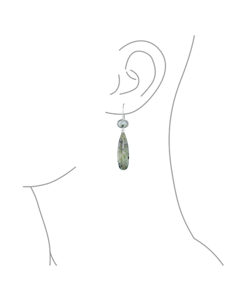 Bling Jewelry Unique Geometric Oval Linear Long Shape Tear Drop Multi-Tier Natural Labradorite Party Dangling Earrings Fish hook in Silver Plated
