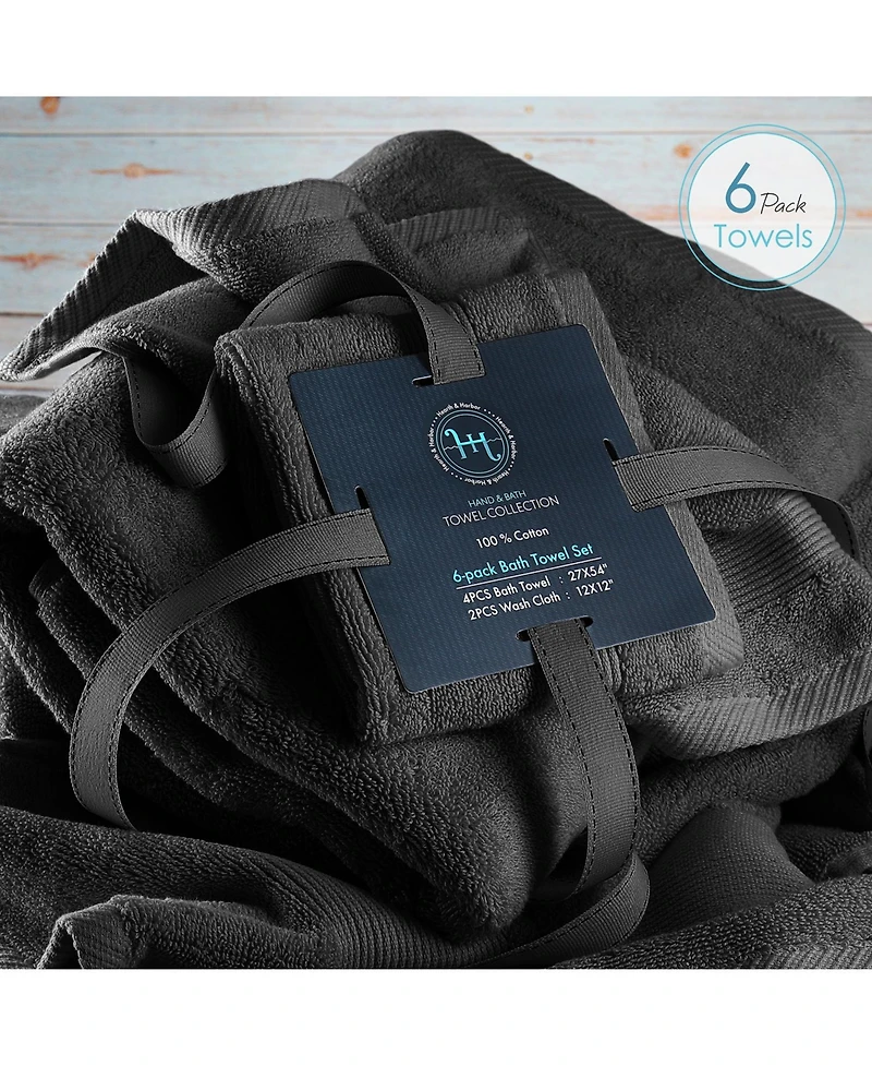 6-Piece Luxury Bath Towel Set - 700 Gsm 100% Combed Cotton, Soft & Absorbent