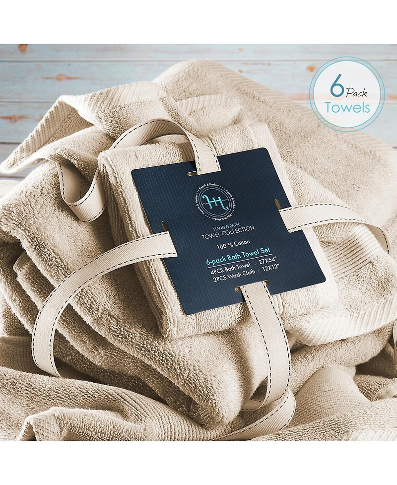 6-Piece Luxury Bath Towel Set - 700 Gsm 100% Combed Cotton, Soft & Absorbent