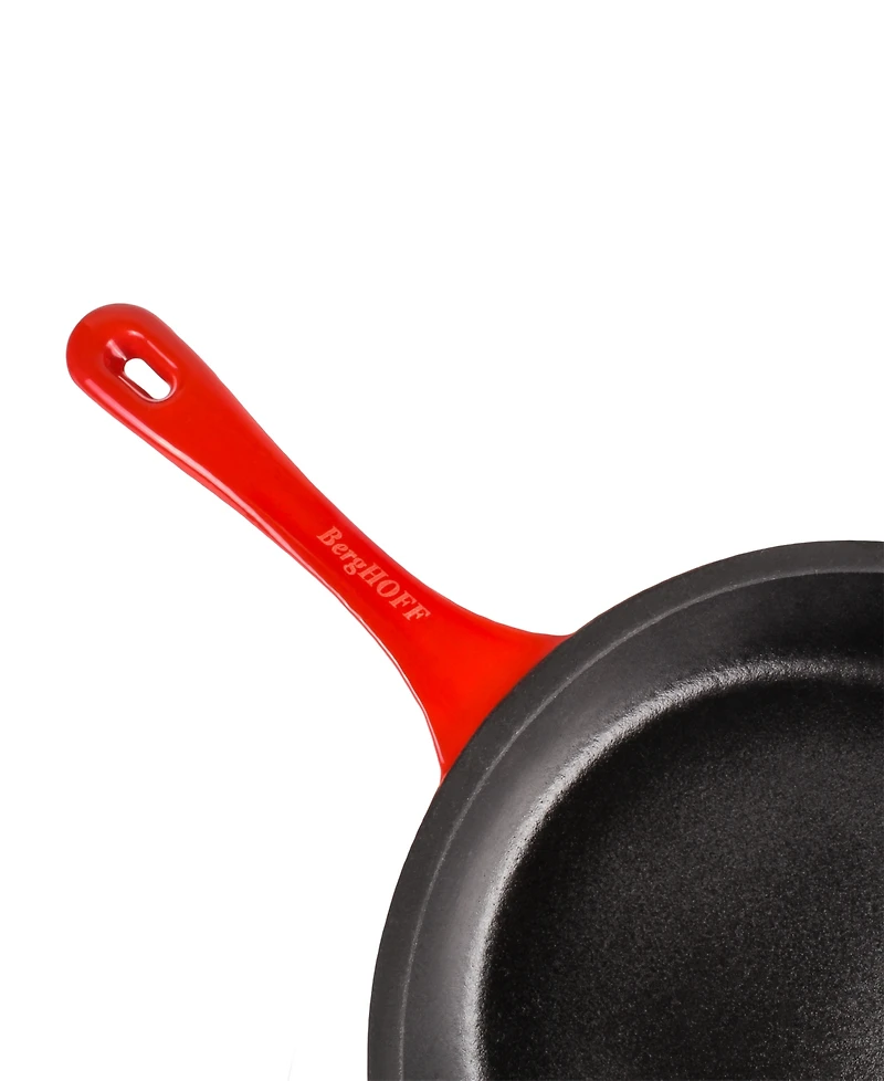 BergHOFF Neo Enameled Cast Iron 3 Piece 10" Fry Pan, 11" Grill Pan, and Slotted Steak Press Set