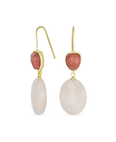 Bling Jewelry Elegant Teardrop Accent Natural Briolette Stone Faceted Oval Drop Earrings Yellow Gold Plated Fish Hook