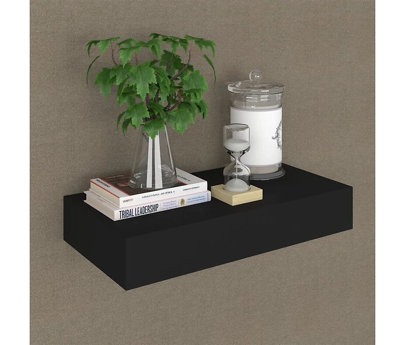 Floating Wall Shelf with Drawer Black 18.9"x9.8"x3.1"