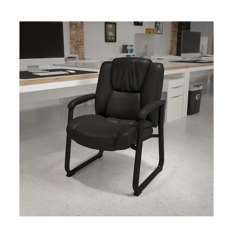 Emma+Oliver Big & Tall 500 Lb. Rated Leather Tufted Executive Side Reception Chair With Sled Base