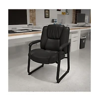 Emma+Oliver Big & Tall 500 Lb. Rated Leather Tufted Executive Side Reception Chair With Sled Base