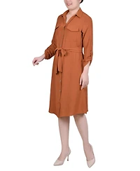 Ny Collection Women's Long Roll Tab Sleeve Shirtdress