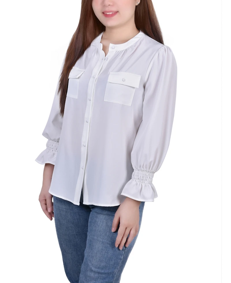 Ny Collection Women's Long Sleeve Y-neck Blouse
