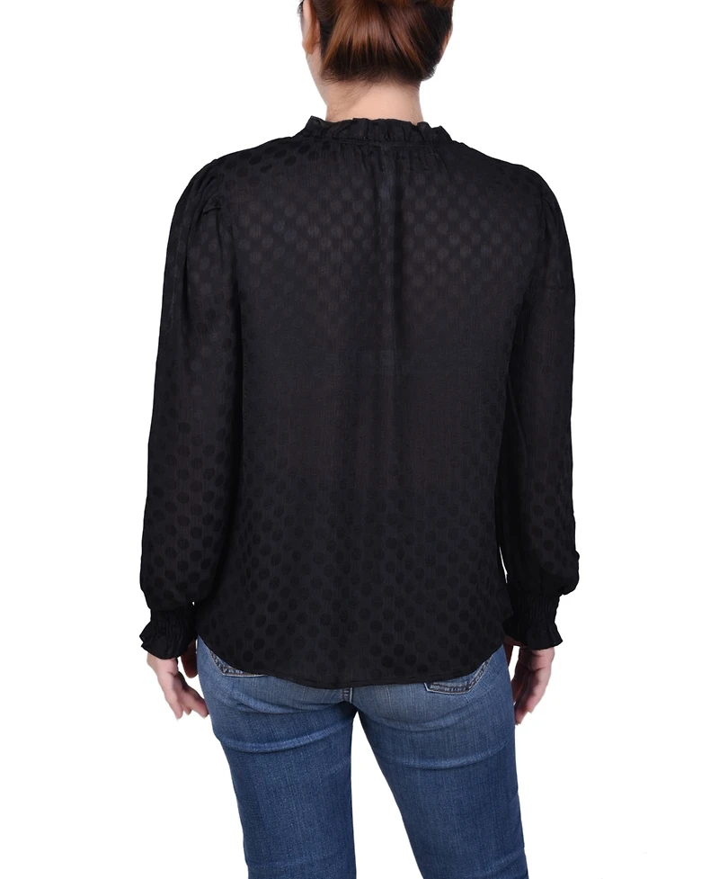 Ny Collection Women's Long Sleeve Smocked Cuff Blouse