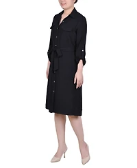 Ny Collection Women's Long Roll Tab Sleeve Shirtdress