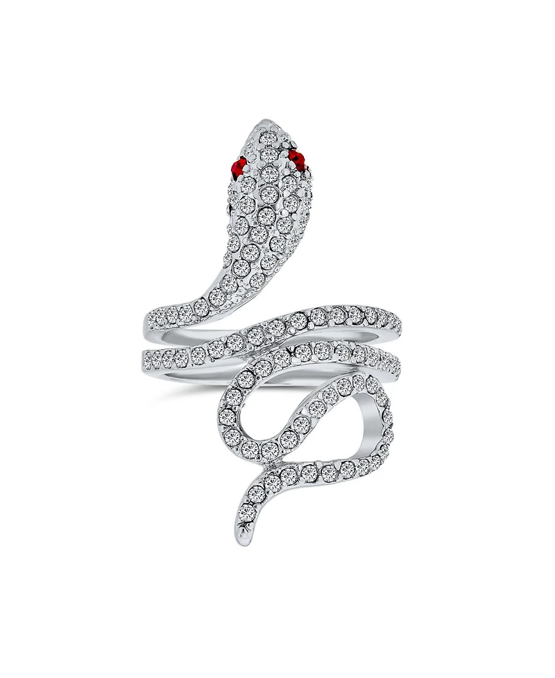 Bling Jewelry Spiral Wrap Serpent Snake Fashion Statement Ring Red Eye Cubic Zirconia Pave Cz Silver Plated Brass