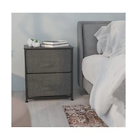 2 Drawer Storage Stand With Wood Top & Dark Fabric Pull Drawers