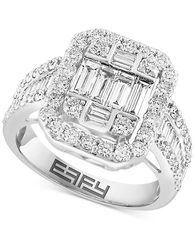 Effy Diamond Emerald Shaped Halo Cluster Engagement Ring (1-7/8 ct. t.w.) in 14k White Gold