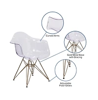 Transparent Side Chair With Arms And Gold Base