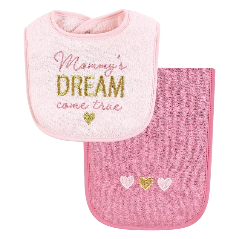 Hudson Baby Girls Cotton Terry Bib and Burp Cloth Set