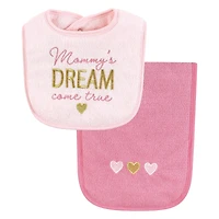 Hudson Baby Girls Cotton Terry Bib and Burp Cloth Set