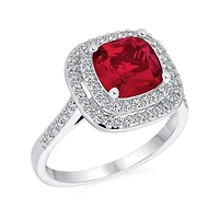 Bling Jewelry Large Fashion Solitaire Cubic Zirconia Pave Cz Cushion Cut Red Art Deco Style Cocktail Statement Ring Silver Plated