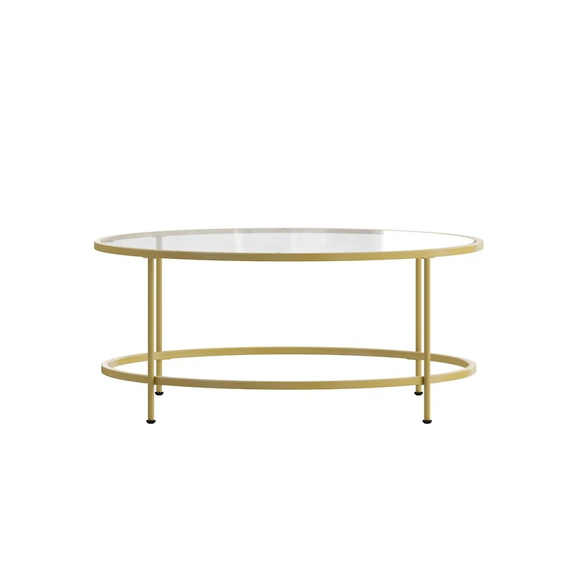 Newbury Glass Coffee Table With Round Matte Frame And Vertical Legs