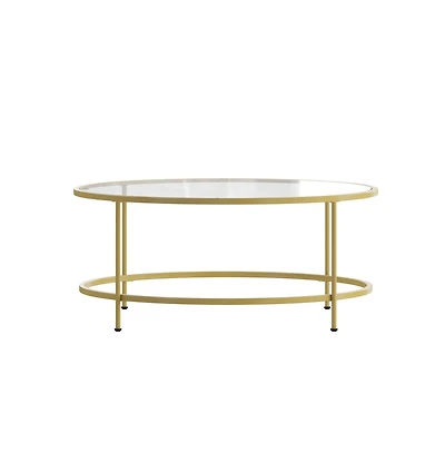 Newbury Glass Coffee Table With Round Matte Frame And Vertical Legs