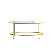 Newbury Glass Coffee Table With Round Matte Frame And Vertical Legs
