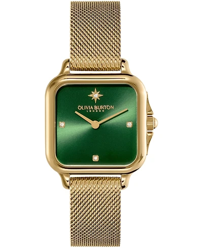 Olivia Burton Women's Grosvenor Soft Square Gold-Tone Stainless Steel Mesh Bracelet Watch 28mm
