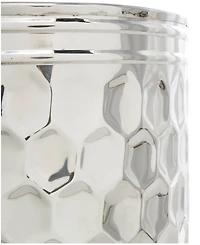 Rosemary Lane 18" Stainless Steel Drum Geometric with Hexagon Patterned Exterior Accent Table