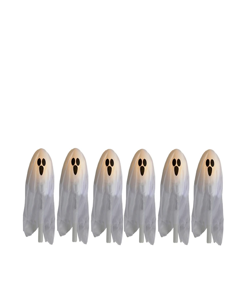 Set of 6 Led Lighted Ghost Outdoor Halloween Lawn Stakes, 30"
