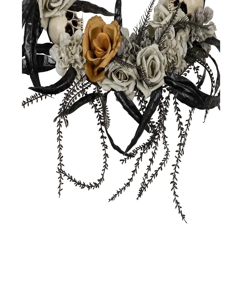 Skulls with Roses Halloween Wreath, 14" Unlit