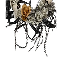 Skulls with Roses Halloween Wreath, 14" Unlit