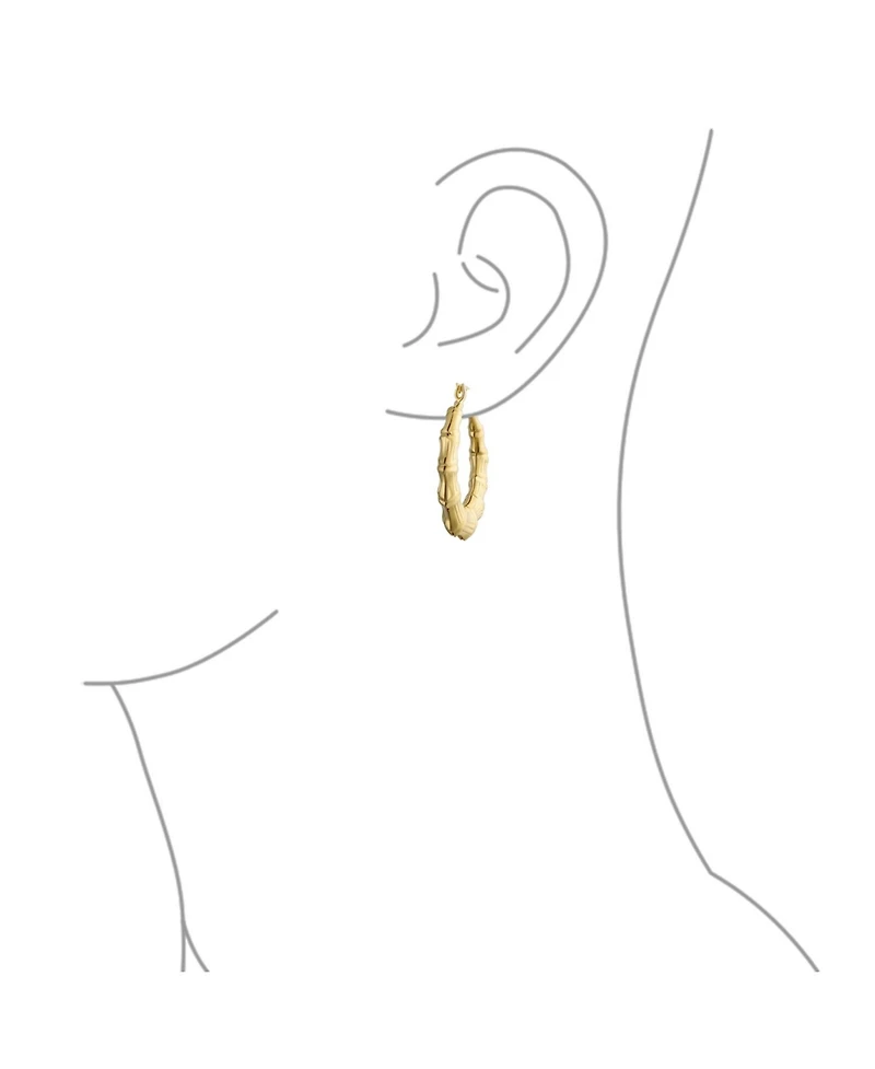 Bling Jewelry Light Weight Hollow Big Bamboo Hoop Earrings Gold Plated Brass Diameter 2 Inch