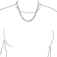 Bling Jewelry Classic Smooth 10MM Pale Pink White Grey Tri Multi Color Hand Knotted Simulated Pearl Strand Necklace 18 Inches