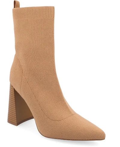 Journee Collection Women's Noralinn Knit Stacked Flared Heel Dress Booties