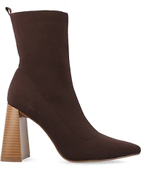Journee Collection Women's Noralinn Knit Stacked Flared Heel Dress Booties