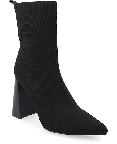 Journee Collection Women's Noralinn Knit Stacked Flared Heel Dress Booties