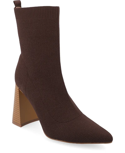 Journee Collection Women's Noralinn Knit Stacked Flared Heel Dress Booties