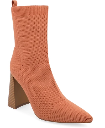 Journee Collection Women's Noralinn Knit Stacked Flared Heel Dress Booties