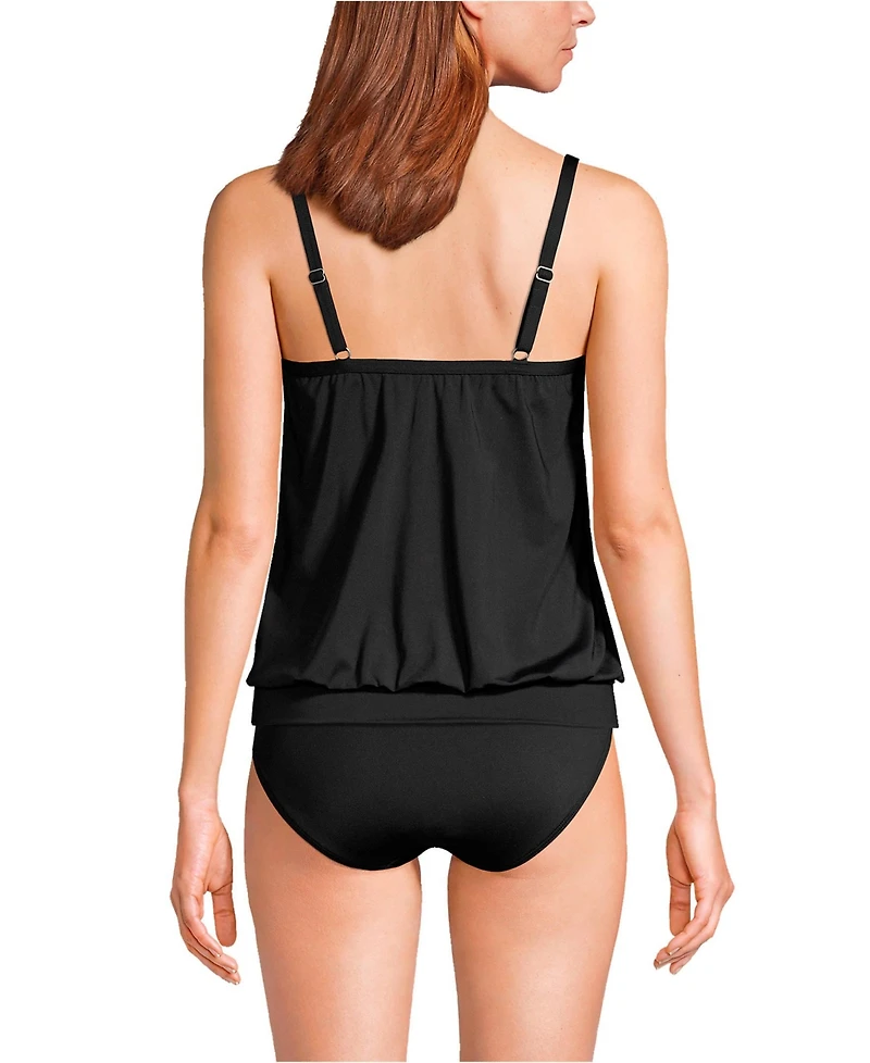 Lands' End Women's Blouson Tummy Hiding Tankini Swimsuit Top Adjustable Straps